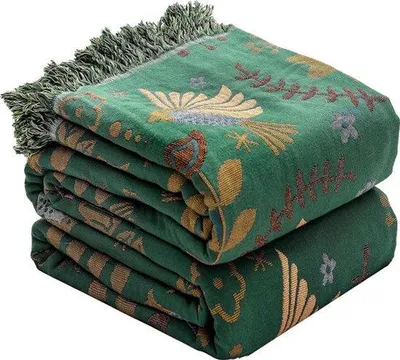 Obrázek produktu pro Deky Boheemische, 100 % bavlna, vhodné pro každé roční období, lehké, jemné, pohodlné, dekorativní, 152 x 203 cm, zelené.