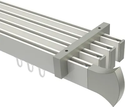Produktbild von Interdeco Innenlaufstange / Gardinenstange mit Innenlauf Weiß / Edelstahl-Optik, Typ Smartline Conex (Rundung), 14x35 mm 4-läufig, 440 cm