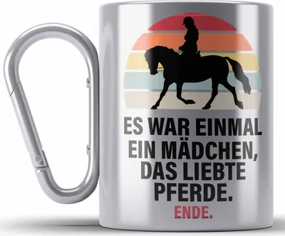 Produktbild von Trendation - Pferde Edelstahl Tasse Karabiner Lustig Reiterin Geschenk Pferde Geschenke Mädchen Pferdeliebhaber (Silber)