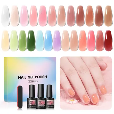 Produktbild von Gel Nagellack Set 25 Farben Gel Nagel Set für Salon Gel Maniküre und Nagelkunst DIY zu Hause Alle Jahreszeiten Gel Nagellack Set für Frauen(Rosa)