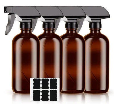 Obrázek produktu pro 4 kusy hnědých skleněných lahviček s rozprašovačem, objem 500 ml
