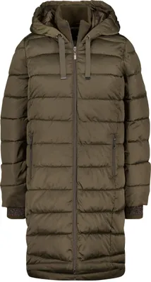 Produktbild von Monari glänzender Steppmantel olive Größe 38 mit Kapuze und 2-Wege-Reißverschluss