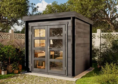 Produktbild von Alpholz Gartenhaus Paloma Petit aus Holz 230x230cm in Anthrazitgrau mit 28 mm Wandstärke inkl. Fußboden
