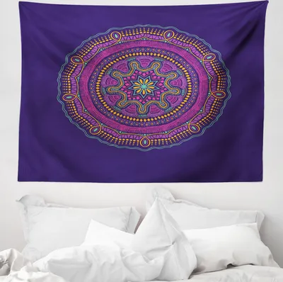 Produktbild von ABAKUHAUS Yoga Wandteppich, Hippie-Mandala Lila aus Weiches Mikrofaser Stoff Waschbar ohne Verblassen Digitaldruck, 150 x 110 cm, Mehrfarbig