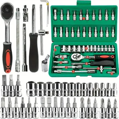 Produktbild von 53-tlg Steckschlüsselsatz Werkzeugkoffer mit Ratsche & Nüssen Reparaturwerkzeug Auto Werkzeugset Mechaniker Set für Werkstatt Haushalt