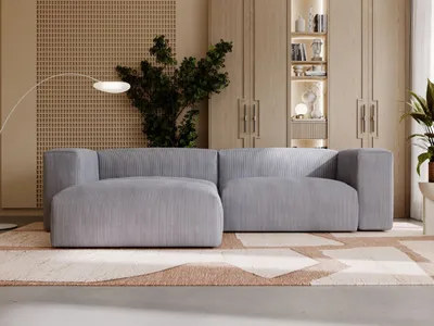 Produktbild von GrainGold Ecksofa L-Form Landi Links - Moderne Cord Ecksofa, Wohnzimmer Sofa - Eckcouch Grau (Lincoln 85)
