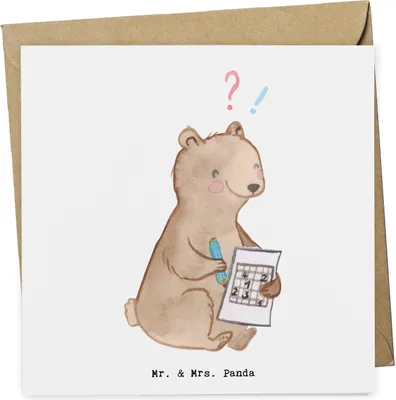 Produktbild von Mr. & Mrs. Panda Grußkarte Bär Rätsel lösen - Weiß - Geschenk, anlasskarte, Kreuzworträtsel, doppelkarte, Gedächtnistraining, Klappkarte, Gedächtnissport, faltkarte