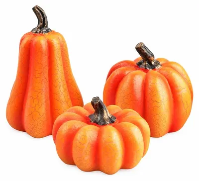 Produktbild von LED Kürbis 3er-Set, Halloween Deko mit leuchtenden Kürbislaternen, dekorative Resin-Kürbisse, Herbstdeko für Tisch, Fensterbank, Party und Zuhause