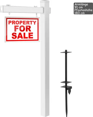Zdjęcie produktu dla Słupek ogłoszeniowy COSTWAY 180 cm, stojak na plakaty nieruchomości, UPVC, słupek stalowy, słupek ogłoszeniowy, na tabliczki 15 x 60 cm, biały