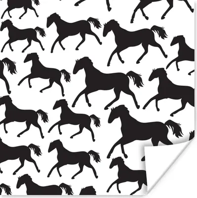 Produktbild von MuchoWow® Poster Pferde - Schwarz - Weiß - Mädchen - Kinder - Mädchen 50x50 cm - Wohnzimmerdekoration