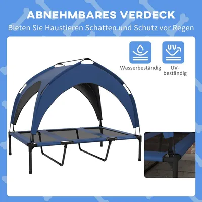 Produktbild von Hundebett Erhöhtes Outdoor-Haustierbett Mit Baldachin, Atmungsaktiv, Ideal Für Große Hunde, Dunkelblau Oxford, 106X76X94Cm