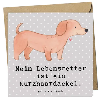 Produktbild von Mr. & Mrs. Panda Klappkarte Dackel Kurzhaardackel Lebensretter - Grau Pastell - Geschenk, Glückwunschkarte, anlasskarte, Grußkarte, doppelkarte, faltkarte, Teckel