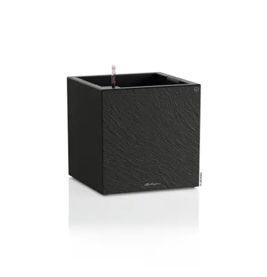 Produktbild von LECHUZA-Pflanzgefäß CANTO Slatestone 40 low dark grey | Pflanzgefäß mit Bewässerungssystem und Pflanzeinsatz | Schiefer-Optik | 40 x 40 x 40 cm| 15951