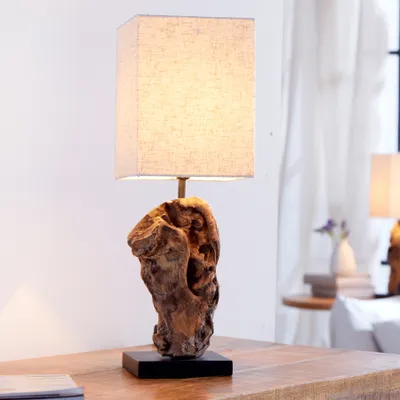Produktbild von riess-ambiente Handgearbeitete Treibholz Tischlampe HYPNOTIC 45cm beige mit Leinenschirm Tischleuchte Lampe