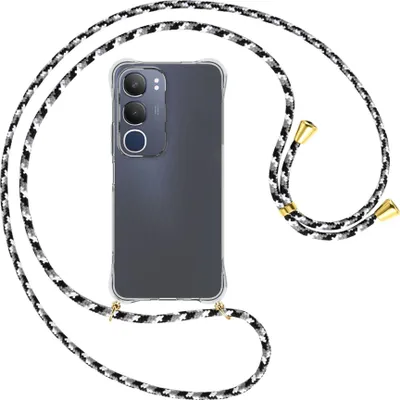 Produktbild von Handykette Backcover-Schutzhülle mit Band (Metall goldfarben) für Vivo Y19S 4G - schwarz/grau/weiß