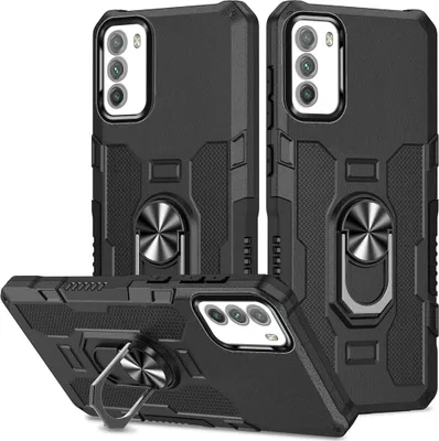 Produktbild von Xiaomi Poco M3 Hülle, Dual Layer Robuste Rüstung Ringhalter Ständer Schutzhülle für Xiaomi Poco M3 Schwarz
