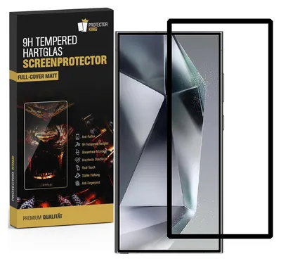 A product box for a screen protector is shown next to a smartphone with a screen protector applied.