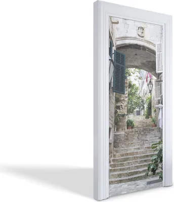 Produktbild von Innentür Folie Modern Selbstklebende Wandsticker Personalisiert - Steinstraßentreppen - 75 x 205 cm