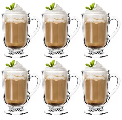 Kaffeegläser Set 6er 300 ml mit Henkel aus Glas
