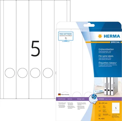 Produktbild von Ordneretiketten weiß 38x297mm Special A4 Inkjet 125 Stück Packung mit 32 Stück
