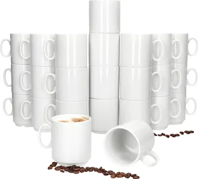 Zdjęcie produktu dla zestaw 24 kubków do kawy o pojemności 250 ml, wykonanych z białej porcelany
