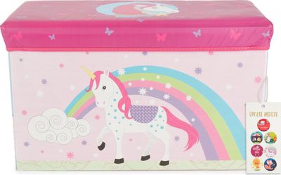 Bieco Aufbewahrungsbox mit Deckel Kinder Einhorn 60l Kinderzimmer Aufbewahrung Sitzbank Kinder Spielzeugkiste mit Deckel Aufbewahrung Kinder Kiste Rosa Truhe Stauraum Sitzbox Groß Aufbewahrungskiste