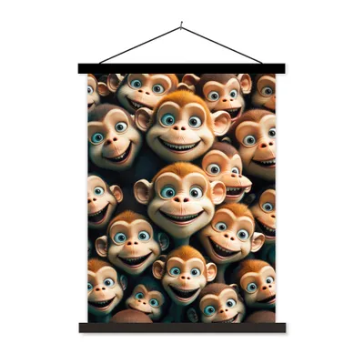 Produktbild von MuchoWow® Textilposter Affe - Tiere - Braun - Design - Mädchen - Jungen 40x53 cm mit schwarzem Rahmen - Abbildung