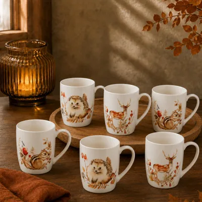 Produktbild von Tassen 6er Set Waldtier 480 ml - Teetassen Hirsch, Igel & Eichhörnchen