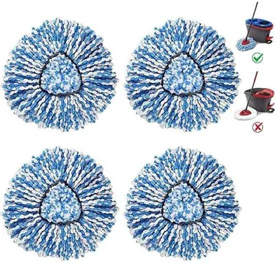 Image de Lot de 4 balais à franges - Pour le système à deux réservoirs O-Cedar RinseClean - Balai à franges en microfibre lavable en machine - Bleu/blanc