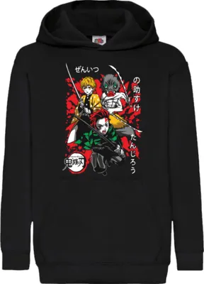 Immagine prodotto di Felpe con cappuccio per bambini Demon Anime Slayer Tanjiro Zenitsu Inosuke 002, 12-13 Jahr - 152 / Noir