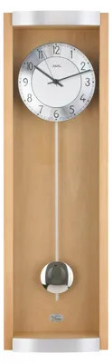 Produktbild von AMS F5285-18 Pendel-Funkwanduhr mit Buchen-Massivholz und Aluminium-Applikation