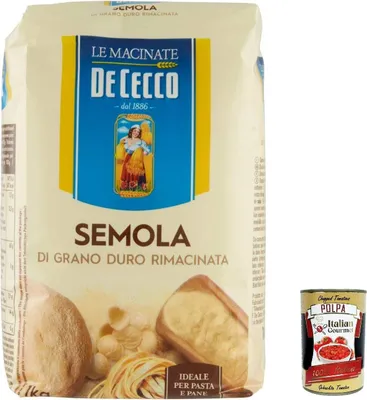Produktbild von 8x De Cecco Hartweizengrieß - Semola di grano duro rimacinata, Grieß durum + Italian Gourmet polpa 400g