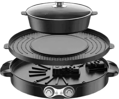 Immagine prodotto di Hotpot e grill da tavolo 2 in 1 - Grill elettrico rotondo per hotpot - Doppio utilizzo - Potente - Nero