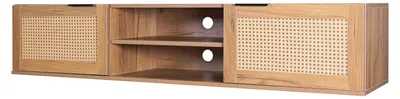 Image de Jacala - Meuble TV en bois et rotin, 2 portes et 2 compartiments ouverts