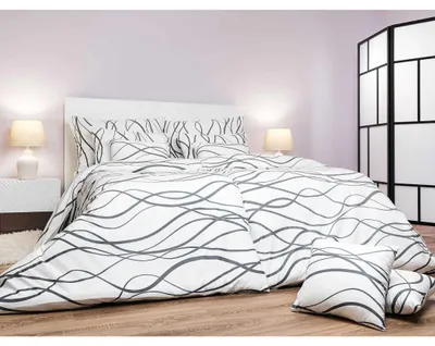 Obrázek produktu pro Bavlněné povlečení Vlny tmavě šedé na bílém podkladu 140x200, 70x90 cm