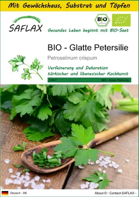 Produktbild von SAFLAX Anzucht Set - BIO - Glatte Petersilie - Petroselinum crispum - 600 Samen - Mit Mini-Gewächshaus, Anzuchtsubstrat und 2 Töpfen