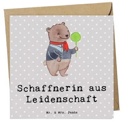 Produktbild von Mr. & Mrs. Panda Grußkarte Schaffnerin Leidenschaft - Grau Pastell - Geschenk, anlasskarte, doppelkarte, faltkarte, Glückwunschkarte, Klappkarte