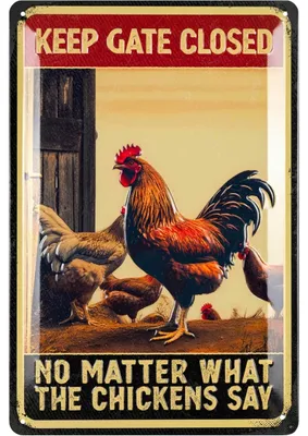 Produktbild von LANOLU Retro Blechschild Hühner, Tor schließen, Hühner Zubehör, lustige Schilder mit Sprüchen, vintage Metallschilder 20x30cm