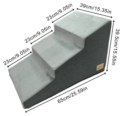 Image de Escalier pour animaux de compagnie pour chiens - Escalier/rampe pour chiens à 3 marches - Mousse haute densité - Surface antidérapante - Housse amovible - Pour petits chiens - Gris