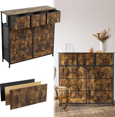 Zdjęcie produktu dla LARS360 Szafka materiałowa z 9 szufladami Komoda materiałowa - 9-szufladowy kredens materiałowy do organizacji domowego biura - Czarny