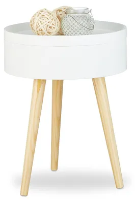 Image de TRANKIELO® - Table d'appoint ronde avec plateau et espace de rangement - Design scandinave - 38 x 50 cm - Blanc