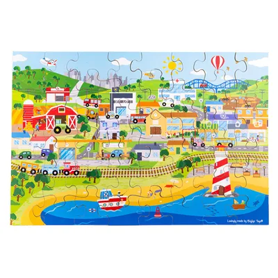Produktbild von BigJigs Bodenpuzzle Transportstadt - Lernspielzeug aus Karton