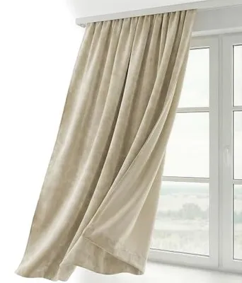 Zdjęcie produktu dla Zasłona z aksamitu Beautex, taśma marszcząca, taśma mocująca, zasłona welwetowa, zaciemniająca, 140x145 cm, beżowa