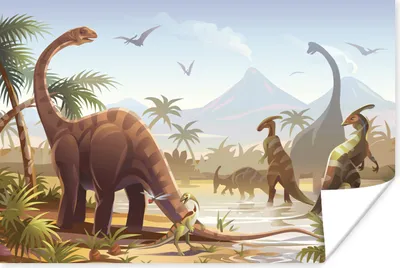 Produktbild von MuchoWow® Poster Dinosaurier - Landschaft - Tropisch - Kinder - Jungen 180x120 cm - Fotoplakat
