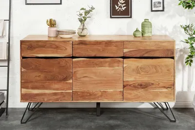 Produktbild von LIVING EDGE Massives Sideboard 160cm Akazienholz mit Baumkante und ausgearbeiteter Zierleistee Sitheim®