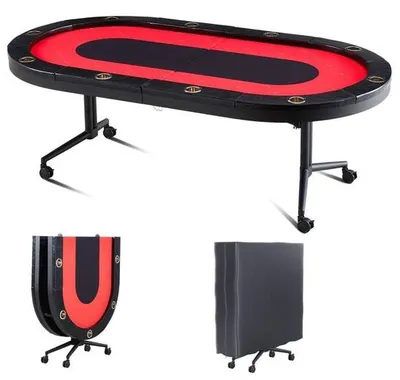 Immagine prodotto di Tavolo da poker da casinò - Pieghevole con gambe pieghevoli - 2290 x 1220 x 800 mm (L x L x A) - Piano da poker nero e rosso - Tavolo pieghevole per 10 giocatori con coperchio antipolvere - Portatile