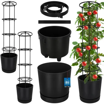 Produktbild von KOTARBAU® 2er Set Pflanztopf für Tomaten ⌀ 29 cm Blumentopf mit Rankhilfe für Kletterpflanzen Tomatenturm 108 cm Robust & Langlebig Kunststoff Anthrazit