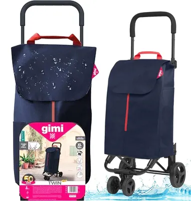 Zdjęcie produktu dla Wózek na zakupy new twin składany 4 koła 50L 30 kg niebieski torba zakupowa GIMI
