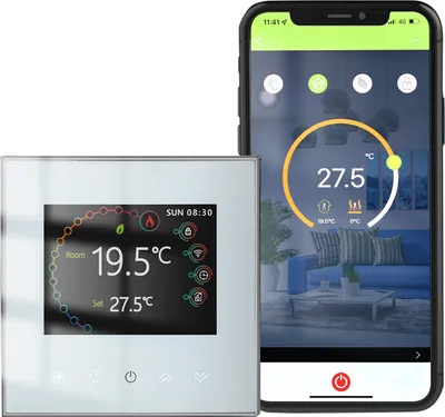 Produktbild von WiFi Digital LCD Thermostat, Woechentlich programmierbare Raumthermostat für 5A Warmwasserbereitung, Touch-Steuerung/Mobile APP/Sprachsteuerung Fussbodenheizung Kompatibel mit Alexa/Google Home, Weiß