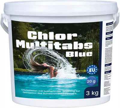 Produktbild von Chlortabletten 11 in 1 Blue – 3 kg-Eimer mit 20 g Tabletten – für Schwimmbecken und Whirlpools – gegen Algen, Trübung, Kalkablagerungen und Bakterien